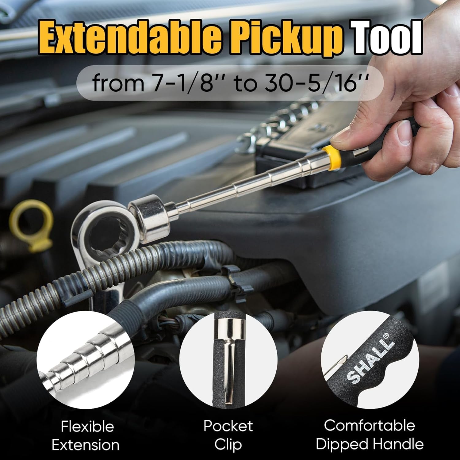 3-Piece Magnetic Tool Parts Mat and Telescoping Magnetic Pickup Tool, Flexible Magnetic Tool Holder Pad W/ 83 Built-In-Magnets & 25LBS Pull Force Extendable Magnet for Mechanic Wrench Screw Bolt