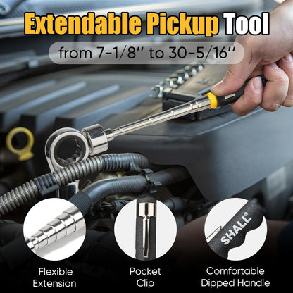 3-Piece Magnetic Tool Parts Mat and Telescoping Magnetic Pickup Tool, Flexible Magnetic Tool Holder Pad W/ 83 Built-In-Magnets & 25LBS Pull Force Extendable Magnet for Mechanic Wrench Screw Bolt