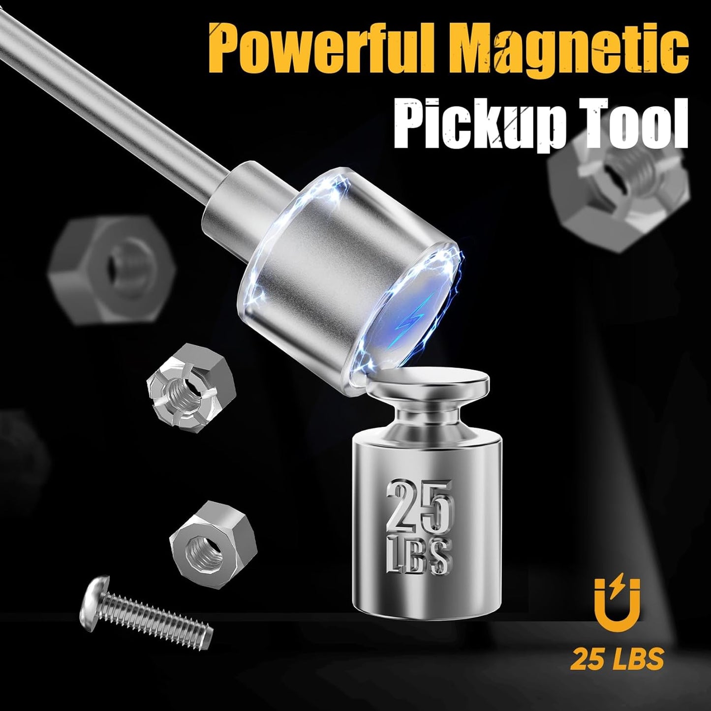 3-Piece Magnetic Tool Parts Mat and Telescoping Magnetic Pickup Tool, Flexible Magnetic Tool Holder Pad W/ 83 Built-In-Magnets & 25LBS Pull Force Extendable Magnet for Mechanic Wrench Screw Bolt