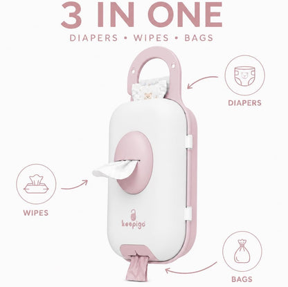 | Baby Pink Diaper Bag Wipe Dispenser | 3-In-1 Portable Diaper Caddy Organizer, Baby Wipe Holder with Disposable Bags | Baby Essentials for Newborns, Toddlers, Travel & Baby Shower Gifts