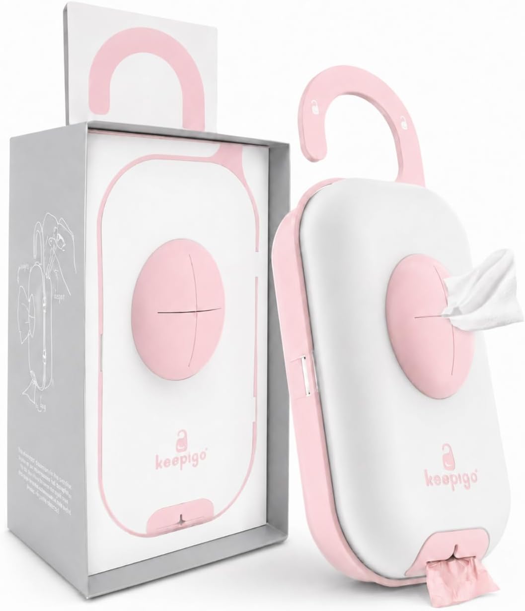 | Baby Pink Diaper Bag Wipe Dispenser | 3-In-1 Portable Diaper Caddy Organizer, Baby Wipe Holder with Disposable Bags | Baby Essentials for Newborns, Toddlers, Travel & Baby Shower Gifts