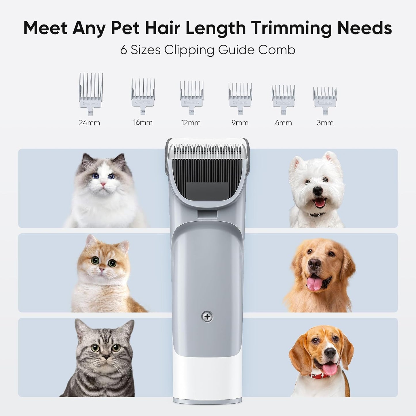 Pet Grooming Vacuum Kit for Cats and Dogs, 2.5L Dust Cup | 3 Suction Modes and 5 Groomer Tools, Low Noise for Cats, Dogs Other Animals Hair Trimmer, White