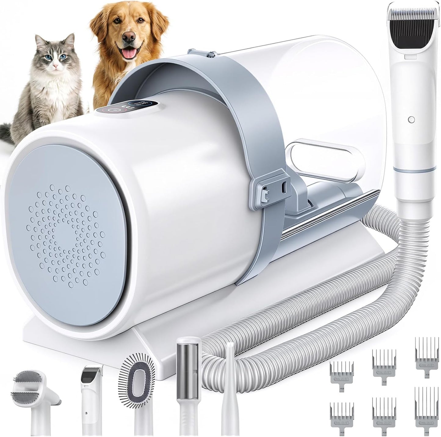 Pet Grooming Vacuum Kit for Cats and Dogs, 2.5L Dust Cup | 3 Suction Modes and 5 Groomer Tools, Low Noise for Cats, Dogs Other Animals Hair Trimmer, White