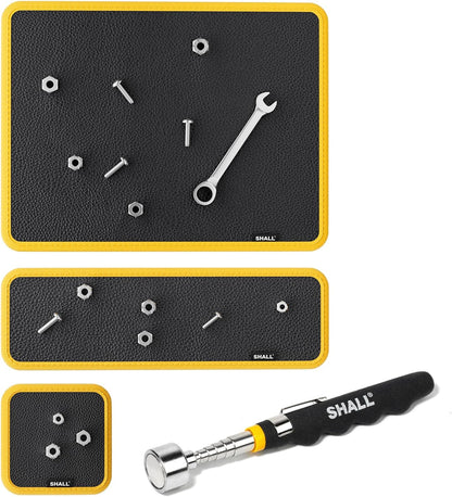 3-Piece Magnetic Tool Parts Mat and Telescoping Magnetic Pickup Tool, Flexible Magnetic Tool Holder Pad W/ 83 Built-In-Magnets & 25LBS Pull Force Extendable Magnet for Mechanic Wrench Screw Bolt